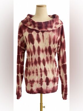 Anthropologie Pilcro Tie Dye Waffle Knit Cowl Neck Burgundy Medium Thermal